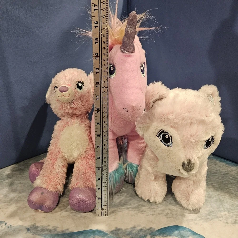 Build A Bear Pink Unicorn Arctic Fox Reindeer Plush Bundle BAB 14-16